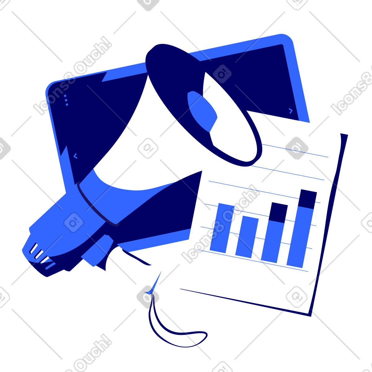 Megafon, graphic tablet and sales growth chart animated illustration in Lounge style download in GIF, Lottie (JSON), AE