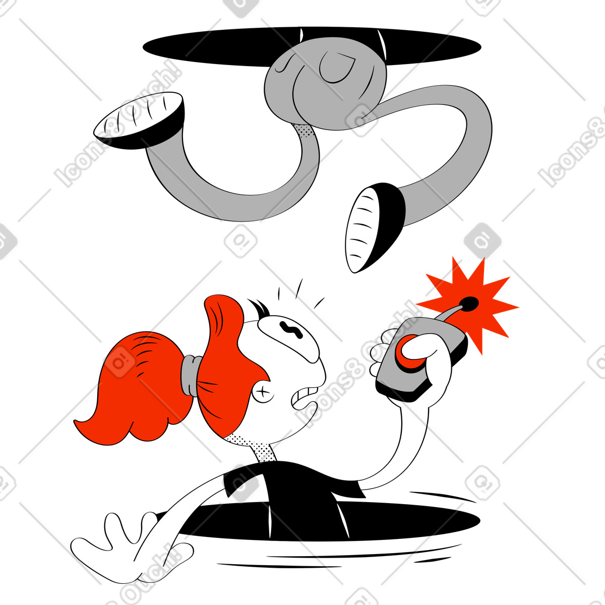 Illustration Remote teleportation fail, Something went wrong concept dans le style Looney à télécharger aux formats PNG, SVG
