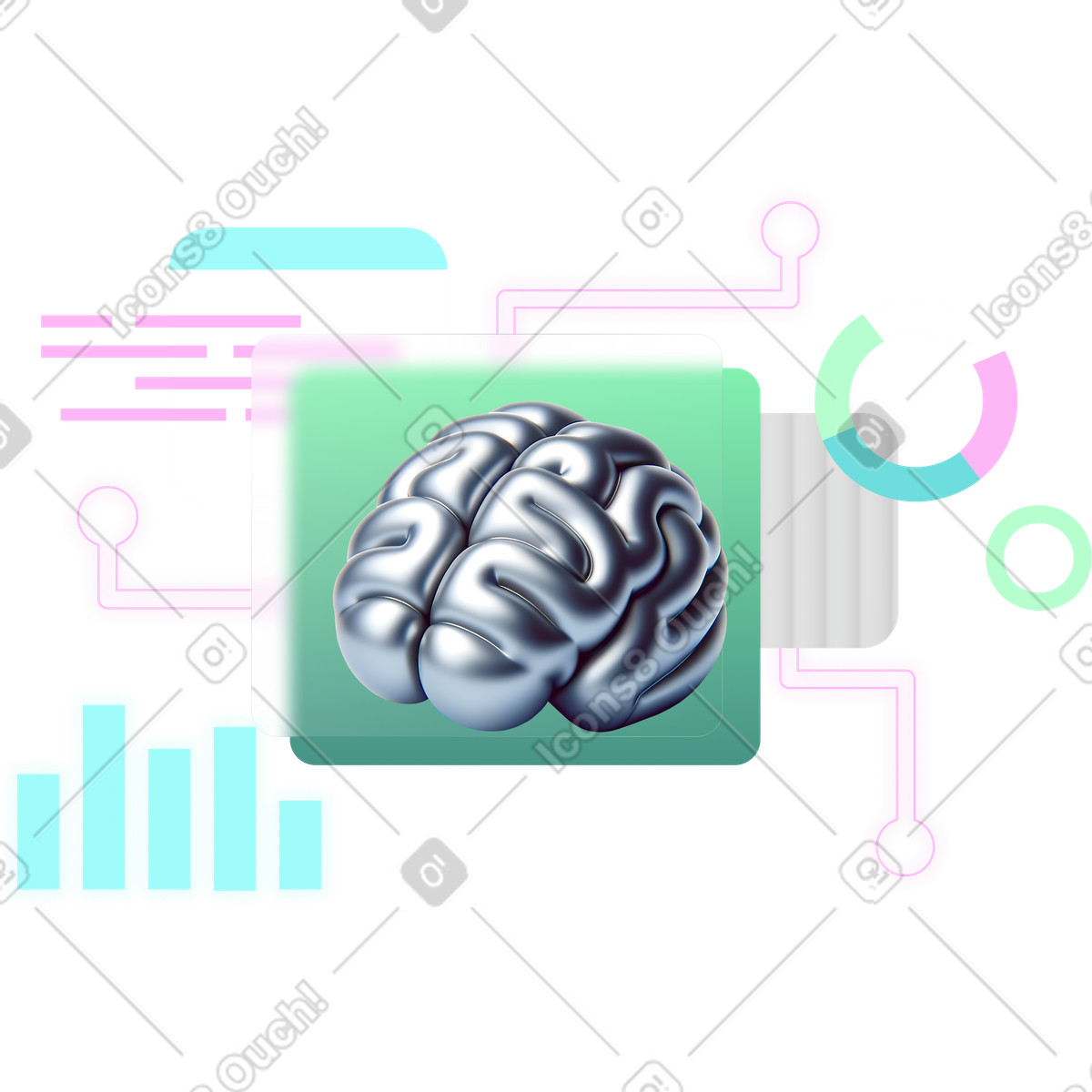 下载 Chromed 风格的 Ai数据分析和ai大脑 插画，支持 PNG、SVG 格式