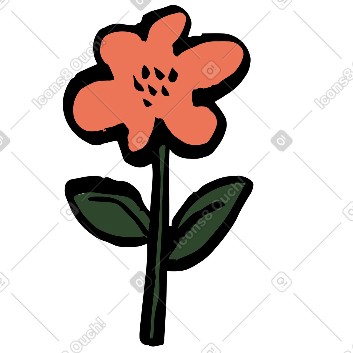 Scandi スタイルの Coral six-petal flower のイラストをPNG、SVG形式でダウンロード