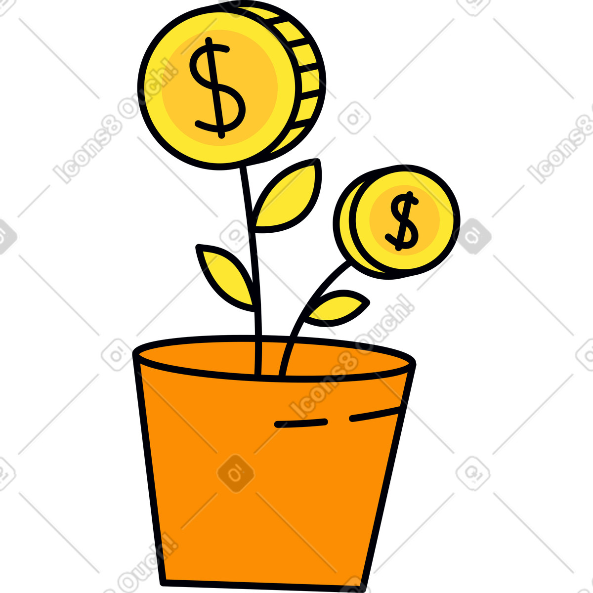 Ilustración Money flower in a pot en estilo Droll descargar en PNG y SVG