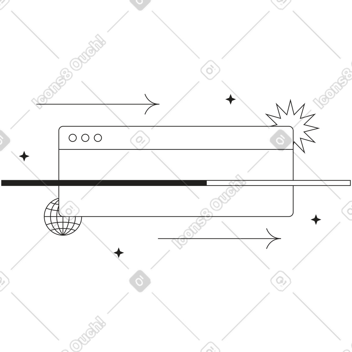 Browser window with loading bar illustration in Tokyo style download in PNG, SVG