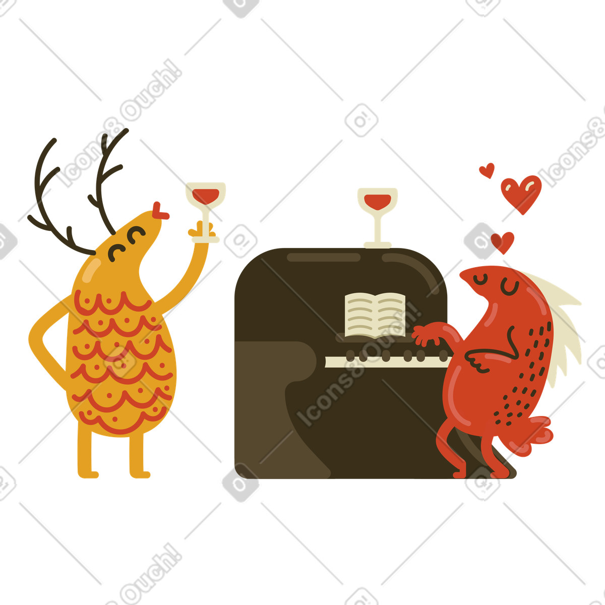 Ilustración Velada romántica con vino y música de piano. en estilo Arabica a descargar en PNG SVG