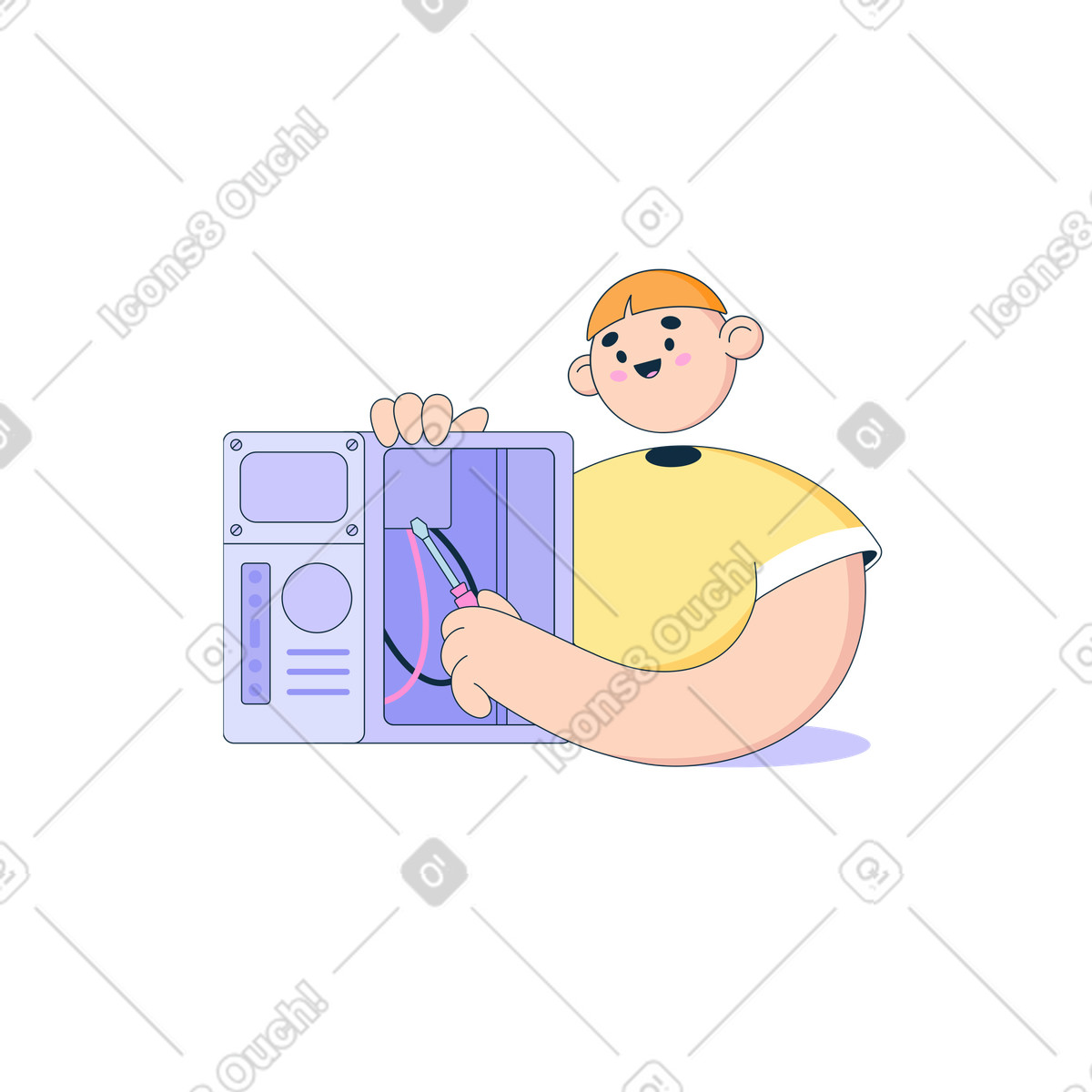 Man repairs the system unit illustration in Bubble gum style download in PNG, SVG