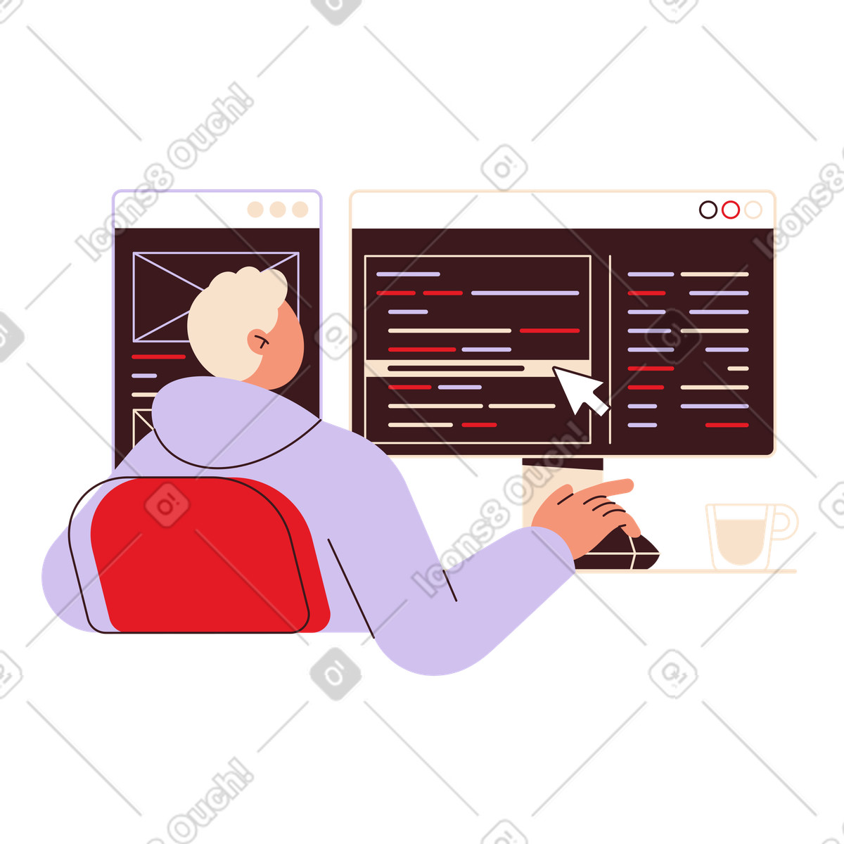 Man programmer writing code illustration in Folks style download in PNG, SVG