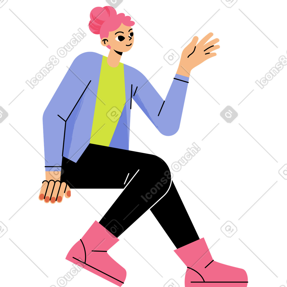 Mädchen sitzt-Illustration im Juicy-Stil als Download in PNG, SVG