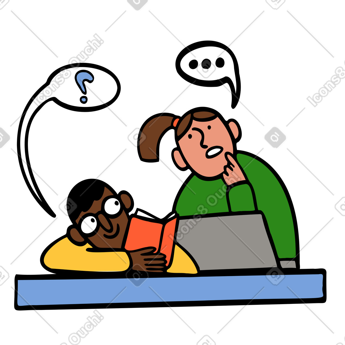 下载 Comic 风格的 男人和女人正在讨论 插画，支持 PNG、SVG 格式