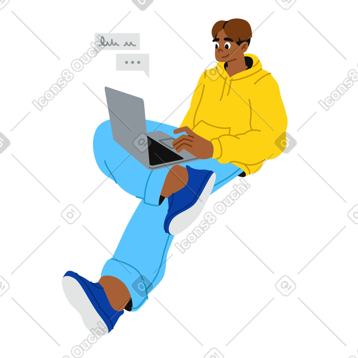 Junger mann chattet auf laptop animierte Illustration im Active-Stil als Download in GIF, Lottie (JSON), AE