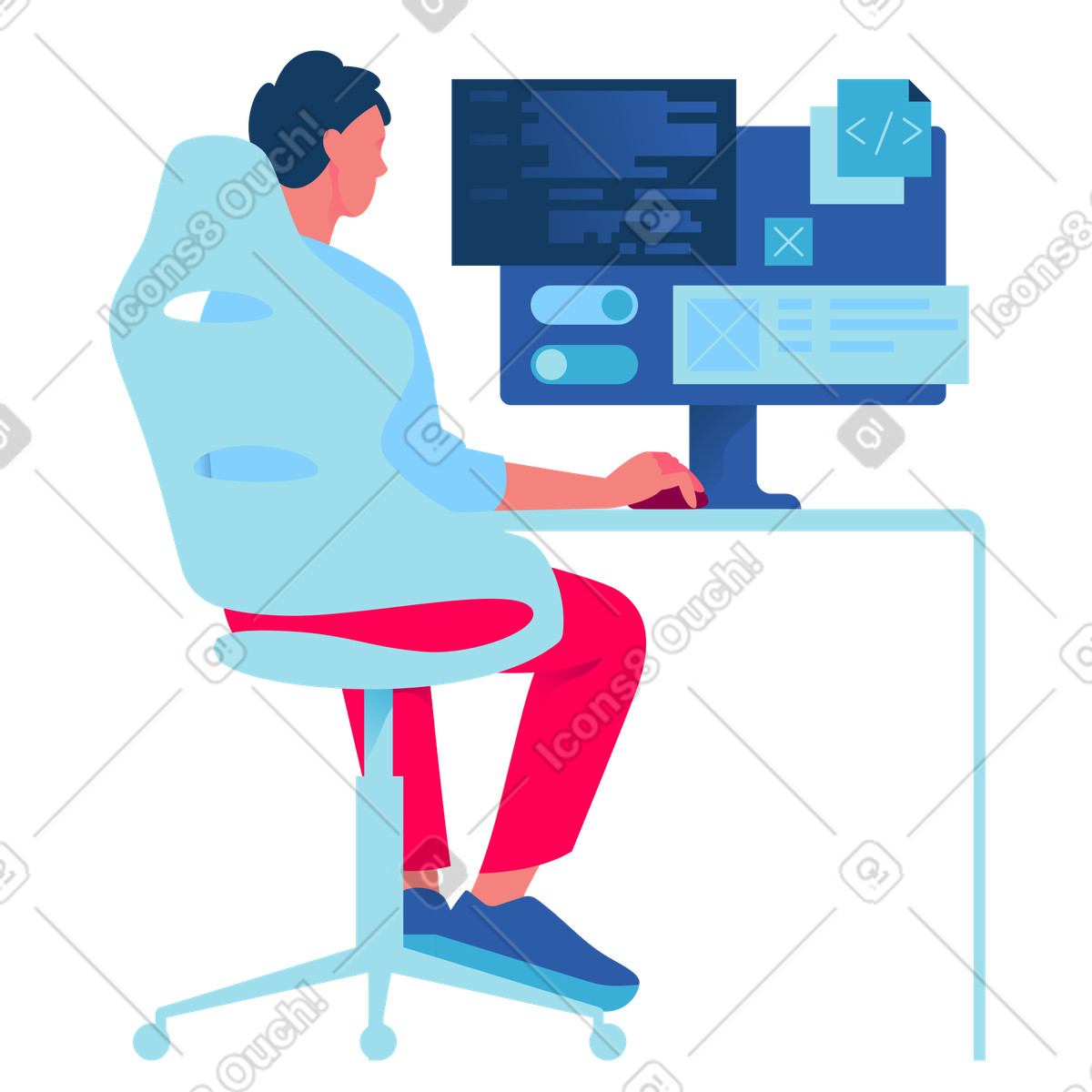 Programmer creating website layout, Frontend development and coding illustration in PNG, SVG
