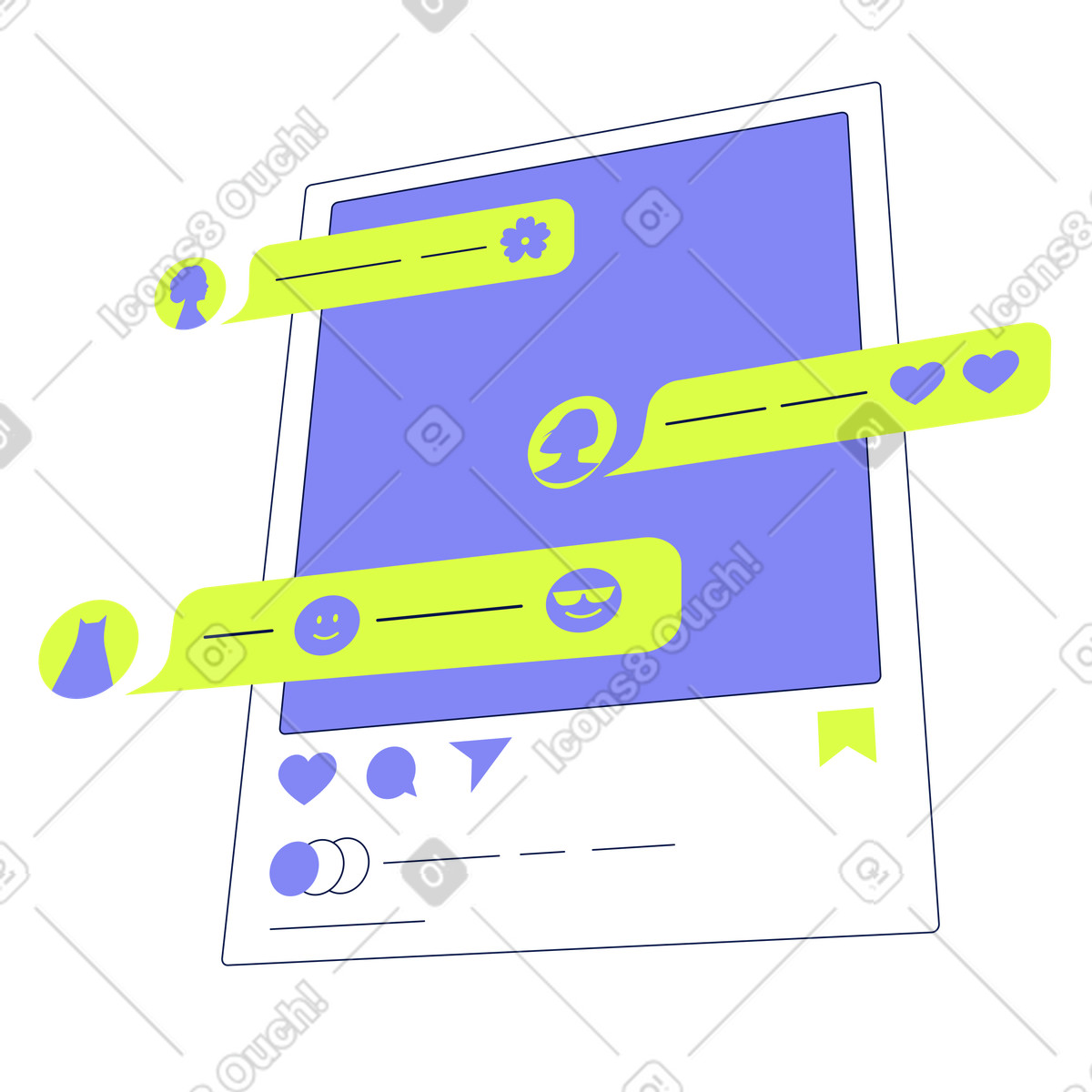 下载 Glow 风格的 Social media post with comment bubbles, User engagement and online discussion 插画，支持 PNG、SVG 格式