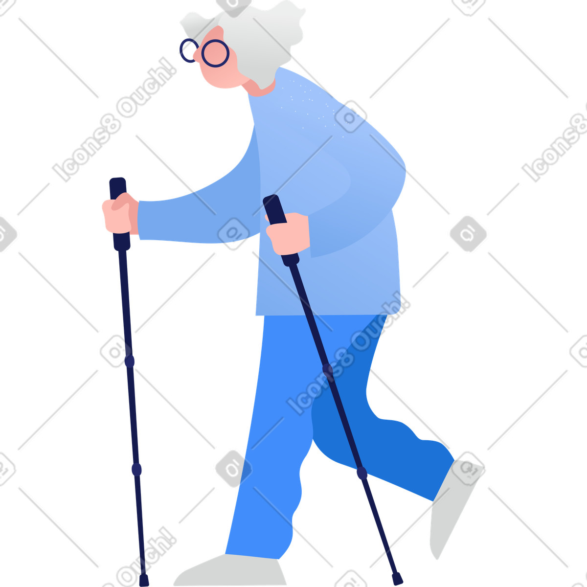 Ilustração de Avó com varas escandinavas em no estilo Clip para baixar em PNG, SVG