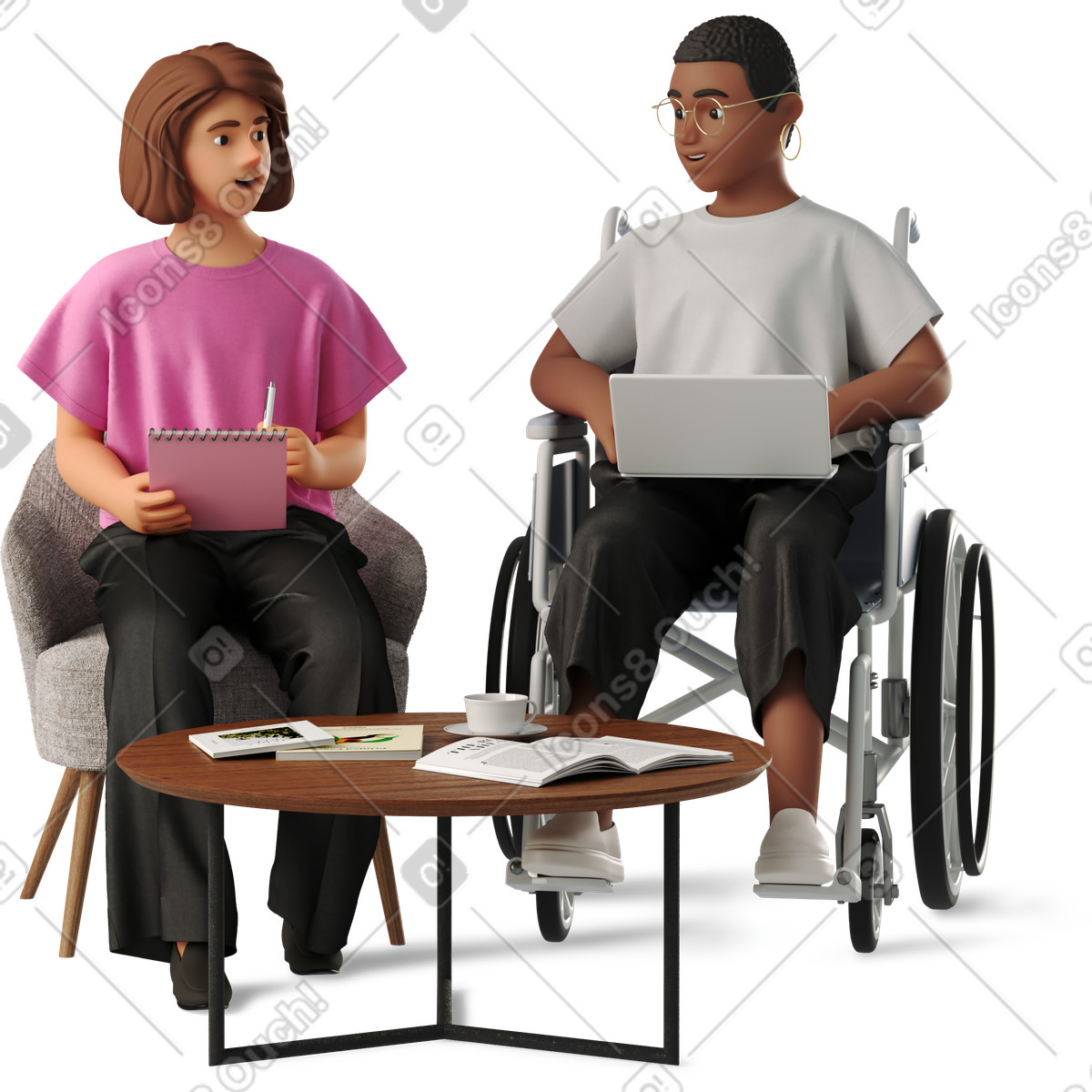 Ilustração de Two women meeting at work em no estilo 3D Business para baixar em PNG, SVG