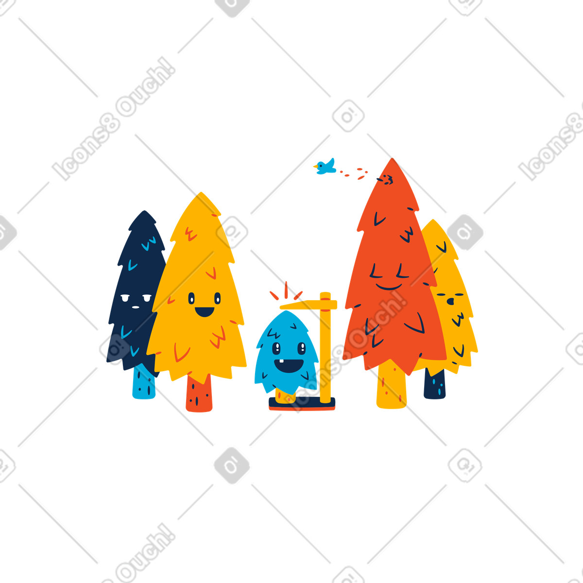 Little tree measuring height with stadiometer, Personal growth or page under construction concept illustration in Flame style download in PNG, SVG
