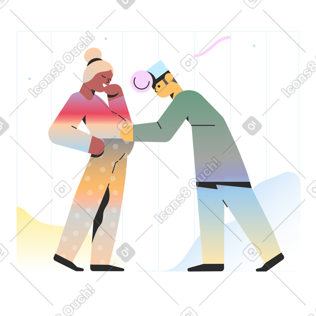 Ilustración Doctor examinando a una mujer embarazada en estilo Marginalia descargar en PNG y SVG