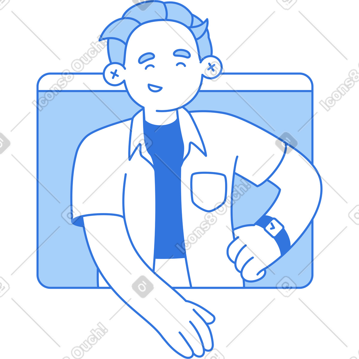 Sky スタイルの ブラウザウィンドウから手を差し出す男性 のイラストをPNG、SVG形式でダウンロード