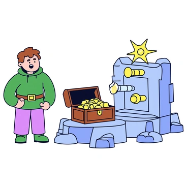 An adventurer discovering a treasure chest opened by solving a lever puzzle