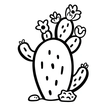 A close-up of a cactus with various spikes protruding from its surface. The cactus has several vibrant flowers blooming at the top, each with distinct shapes and textures. The flowers vary in size, with some fully open and others in bud form. The surrounding area shows a few small rocks and sand, highlighting the natural habitat of the cactus.