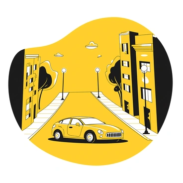 A car is driving down a city street at night. The car is sleek and modern, with headlights shining brightly. Streetlamps line the sidewalks, casting light onto the pavement. Buildings with a variety of architectural styles rise on either side of the street, their windows reflecting the light from the streetlamps. The road ahead is clear, and a few trees are visible along the curbs. The scene conveys a peaceful nighttime ambiance.