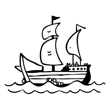 An old ship with torn sails is cutting through a foggy sea, with the waves gently lapping against its hull. The ship's weathered wood shows signs of age, with ropes fraying and barnacles clinging to its sides. The fog envelops the scene, creating an atmosphere of mystery, while the faint outlines of distant waves can be seen. The sails are billowing slightly, indicating a subtle breeze guiding the ship forward.