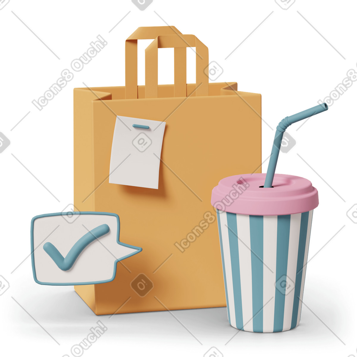 3D Casual life 스타일의 Delivery paper bag 일러스트레이션 PNG, SVG 다운로드