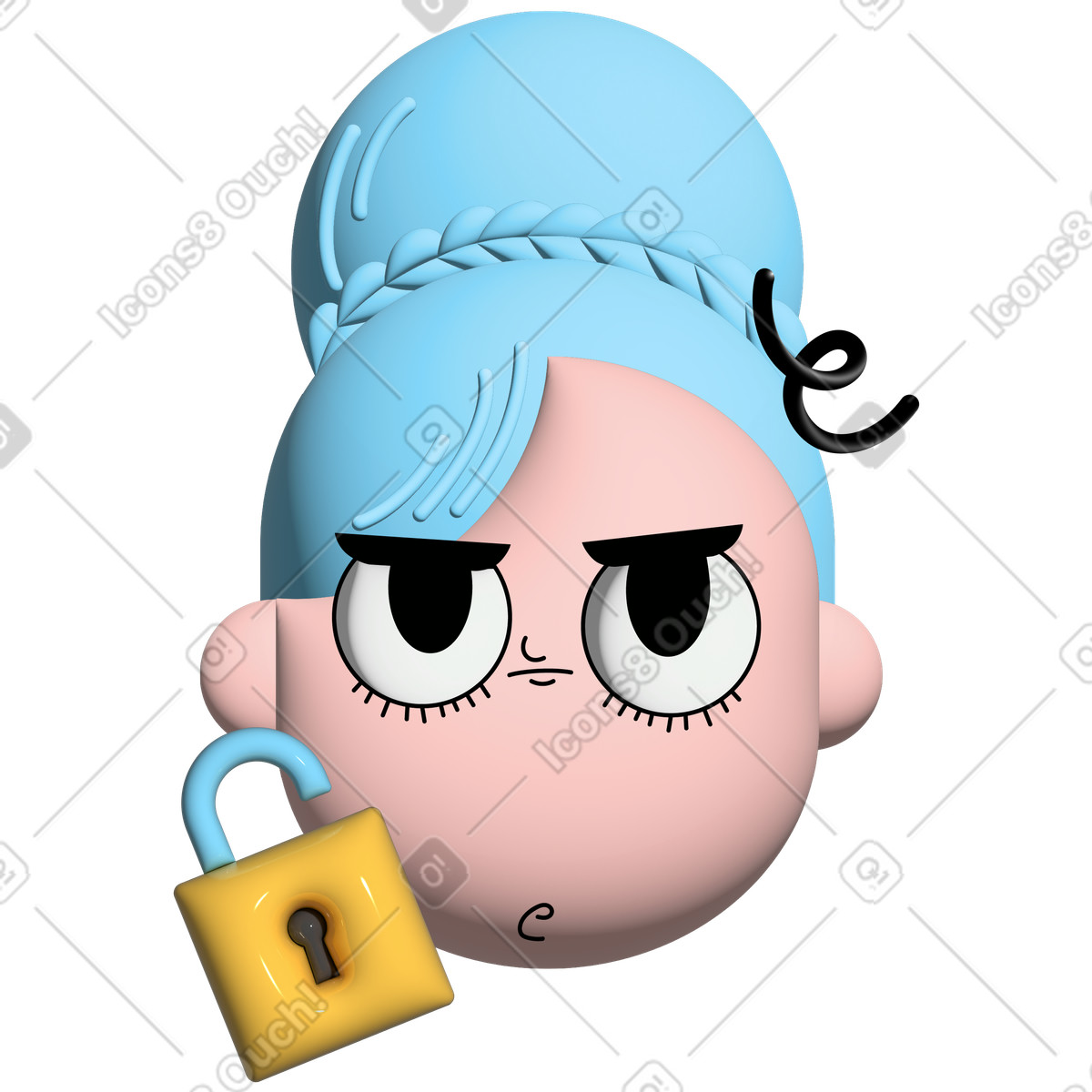 Serious girl with unlocked padlock illustration in PNG, SVG