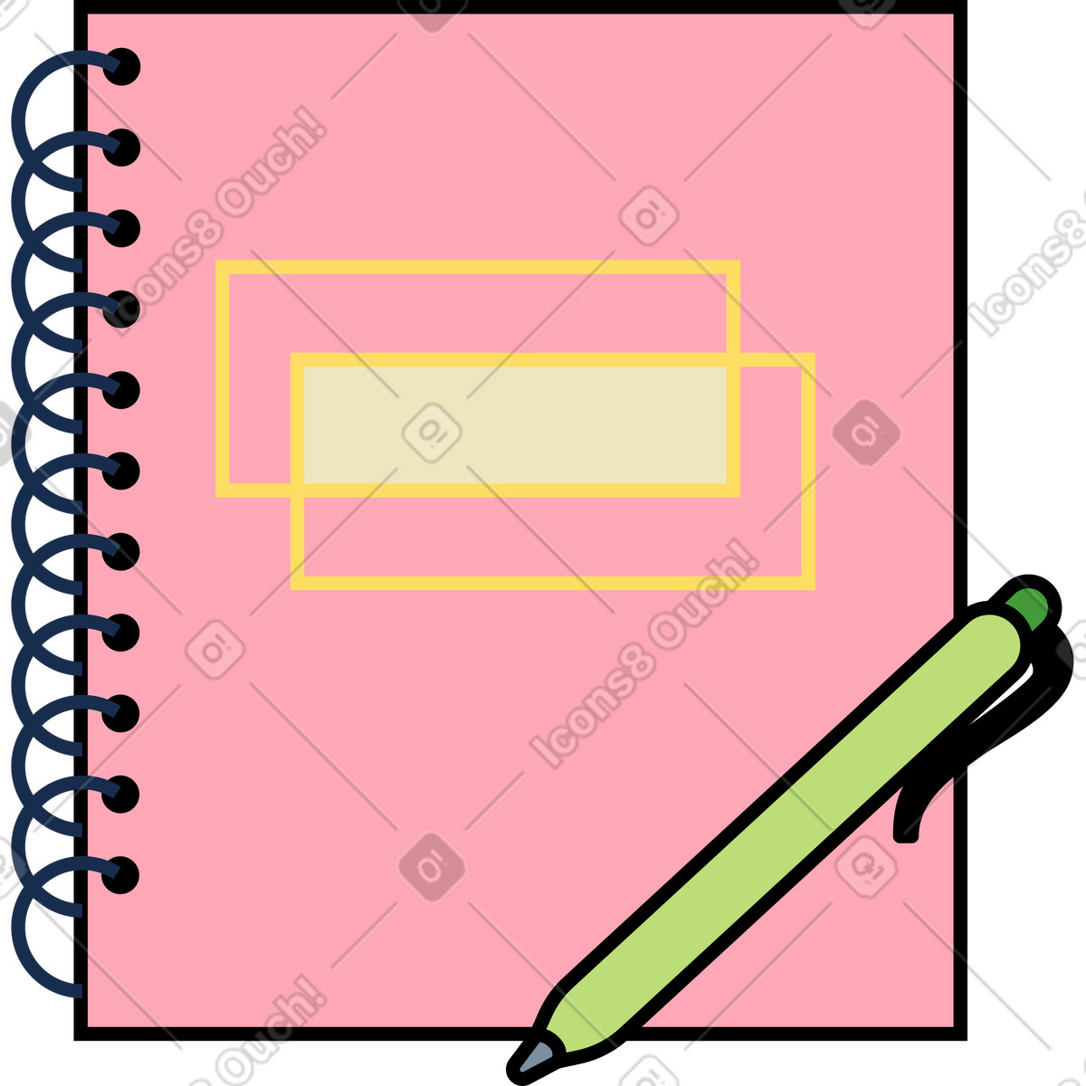 Notebook with pen illustration in Kindy style download in PNG, SVG