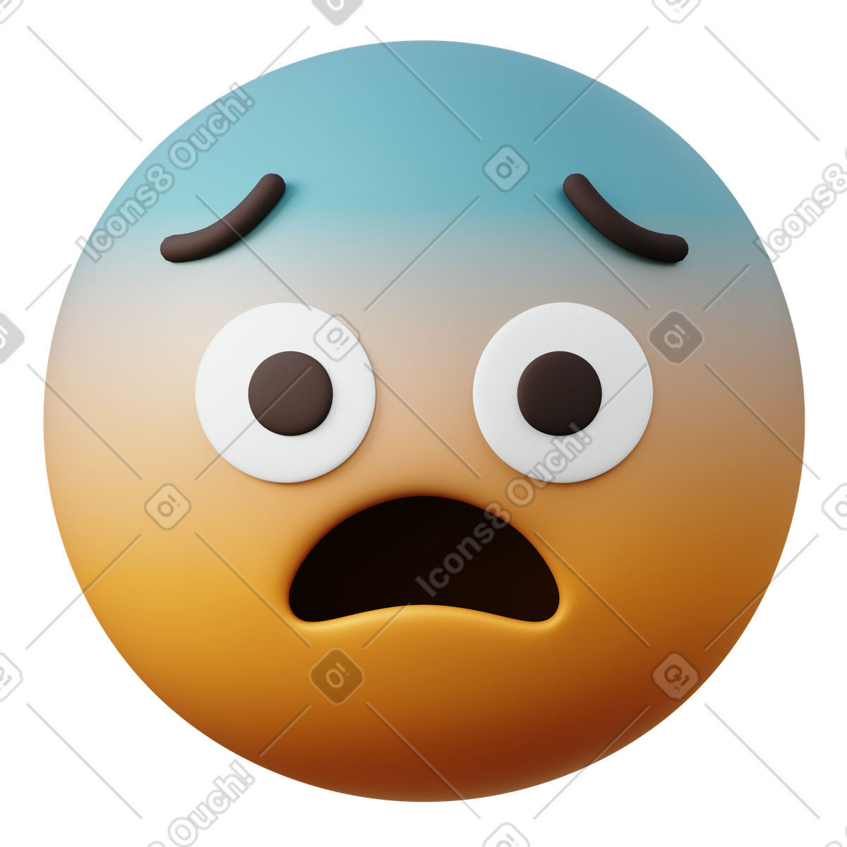 Fearful face emoji with wide eyes and open mouth illustration in 3D Sugary style download in PNG, SVG