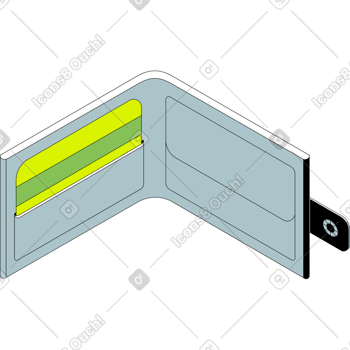 Open wallet with credit card illustration in Isometric style download in PNG, SVG
