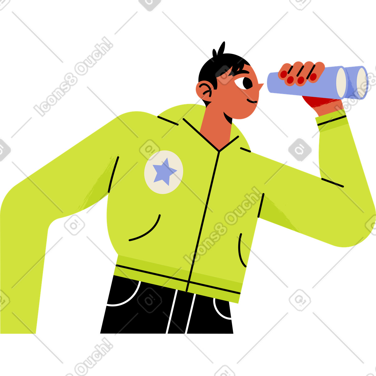 Ilustración Joven mirando a través de binoculares en estilo Juicy descargar en PNG y SVG