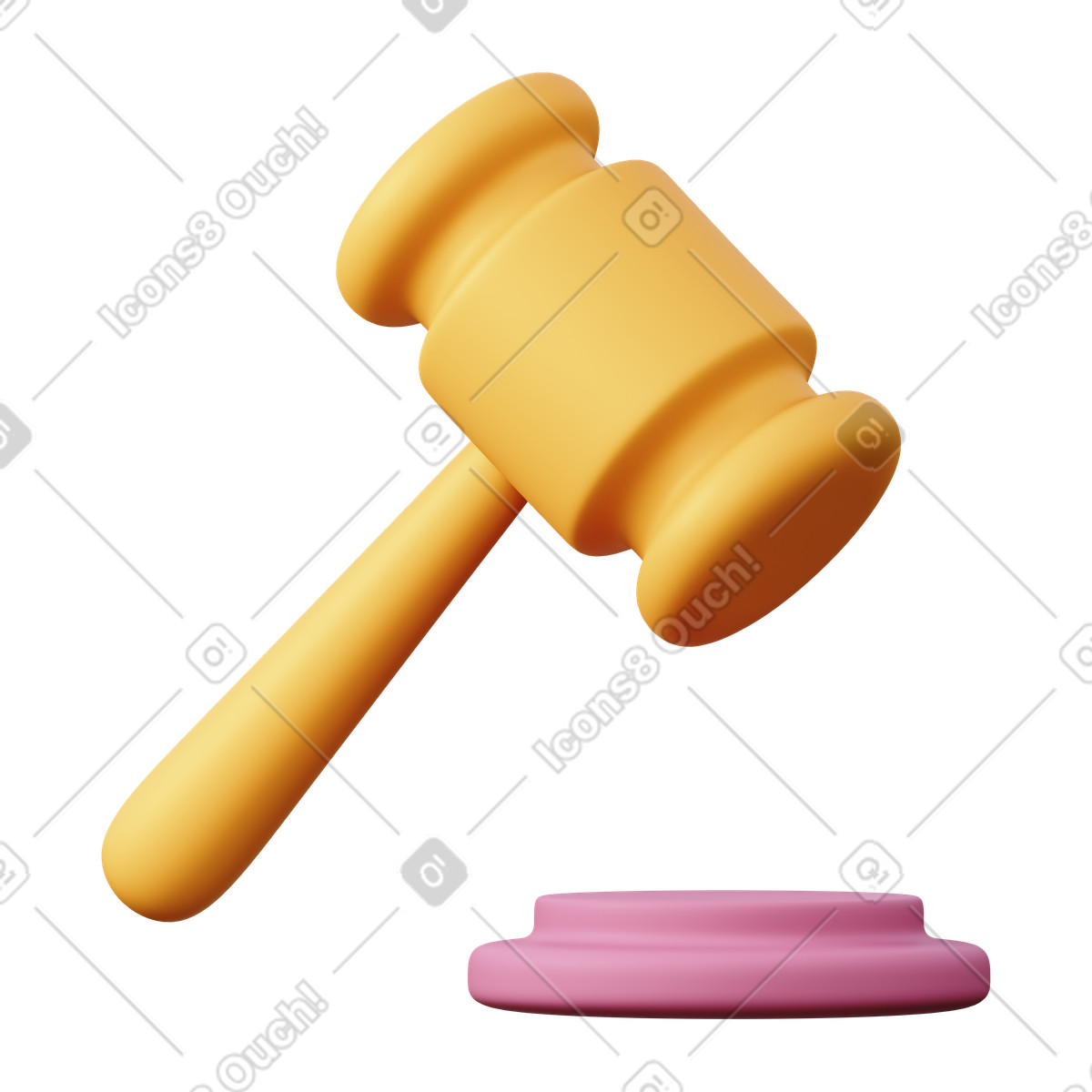 Ilustración Martillo de juez o mazo tribunal en estilo 3D Sugary a descargar en PNG y SVG