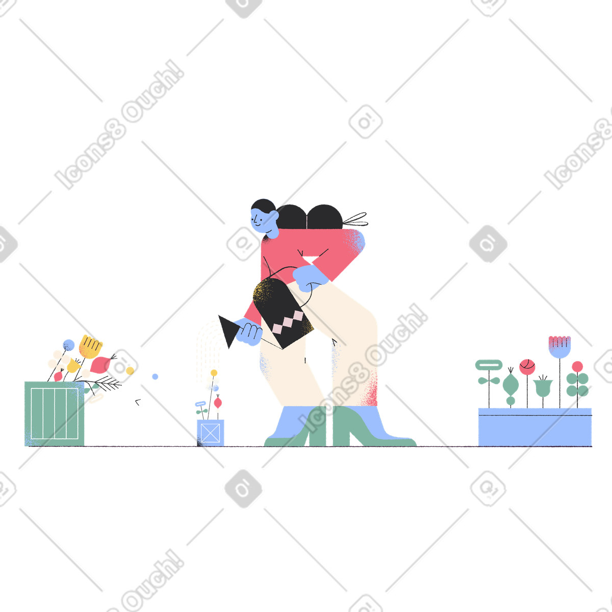 Иллюстрация Женщина поливает растения и занимается садоводством в стиле Pablo — скачать в форматах PNG, SVG