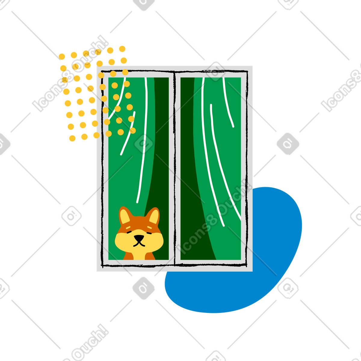 Dog looking through window illustration in PNG, SVG