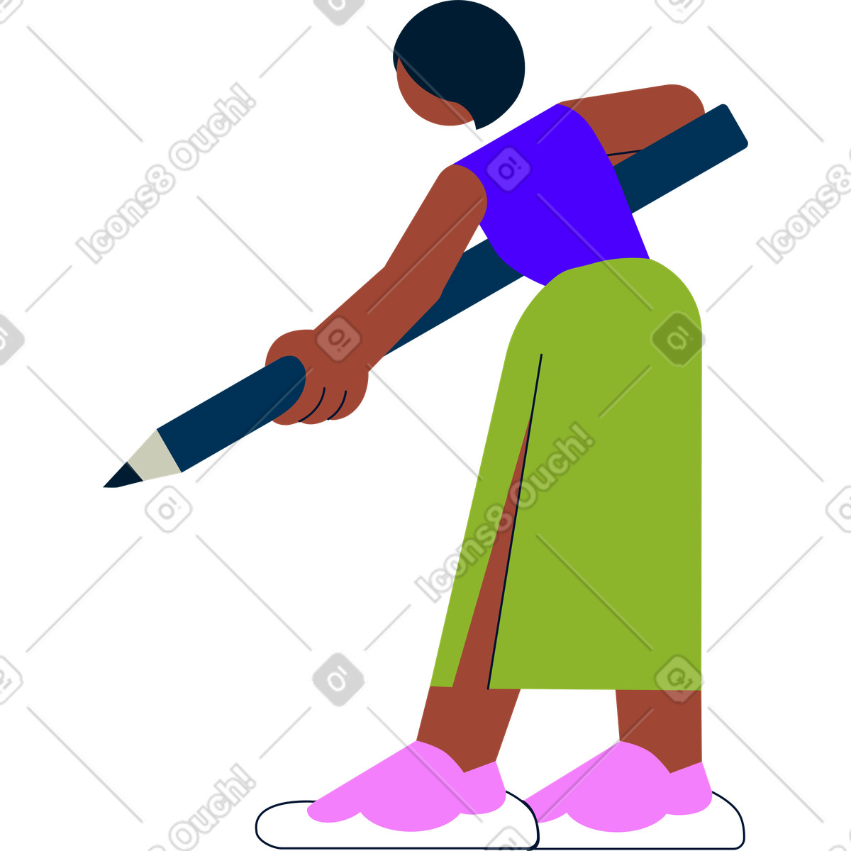 Frau hält einen großen bleistift-Illustration im Cubes-Stil als Download in PNG, SVG