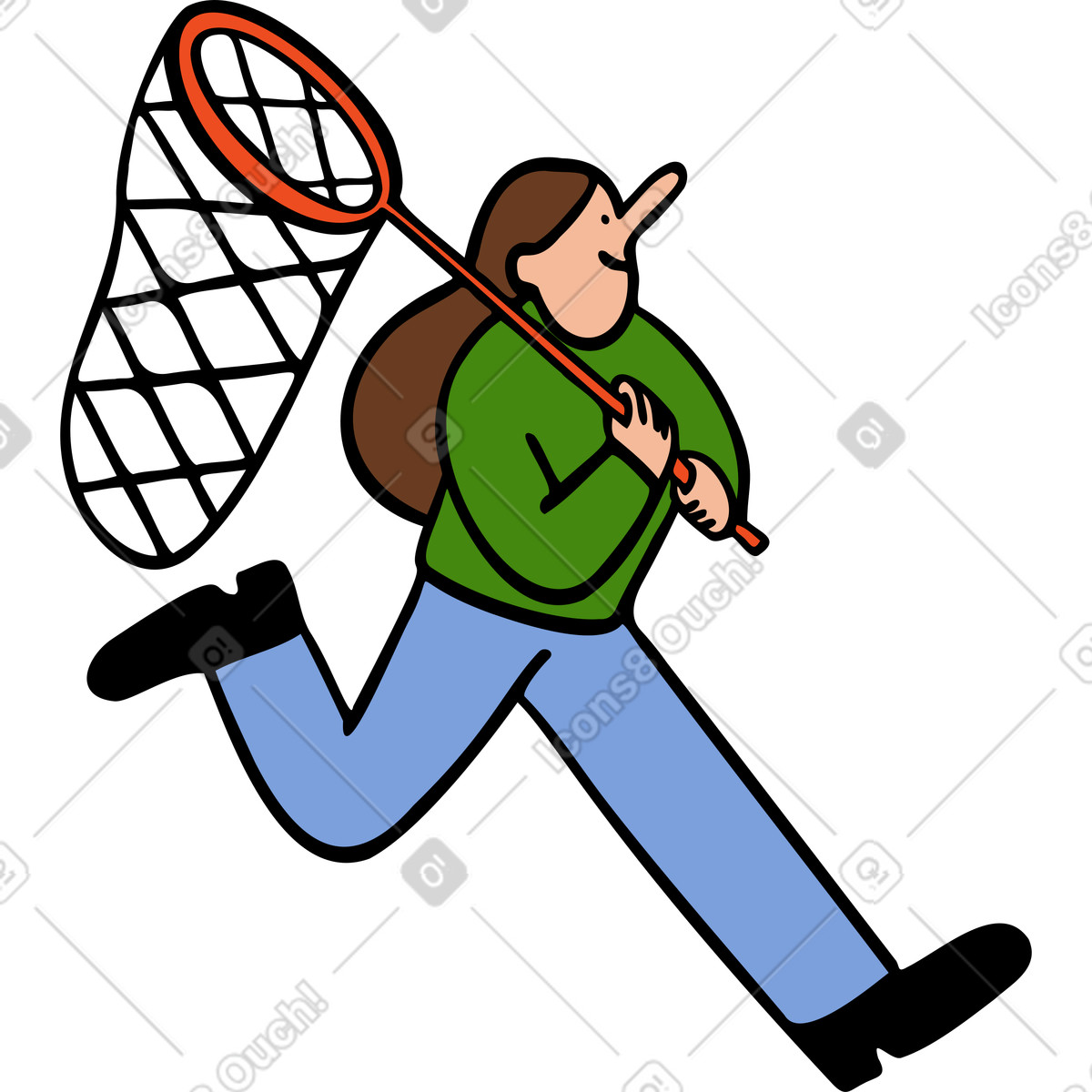 Ilustración Persona corriendo con una red de cuchara en estilo Comic a descargar en PNG y SVG