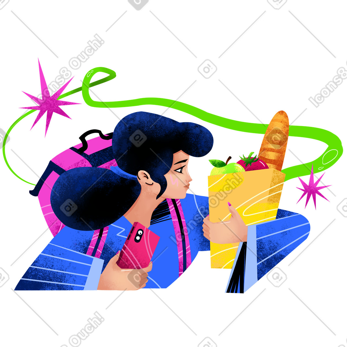 Girl delivers groceries illustration in Flare style download in PNG, SVG