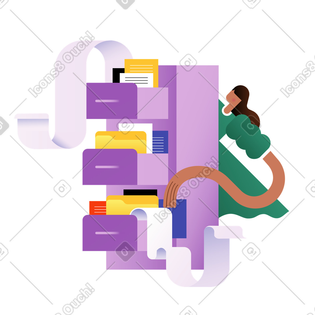 Office worker organizing file cabinet, Document management and archiving illustration in Wavy style download in PNG, SVG