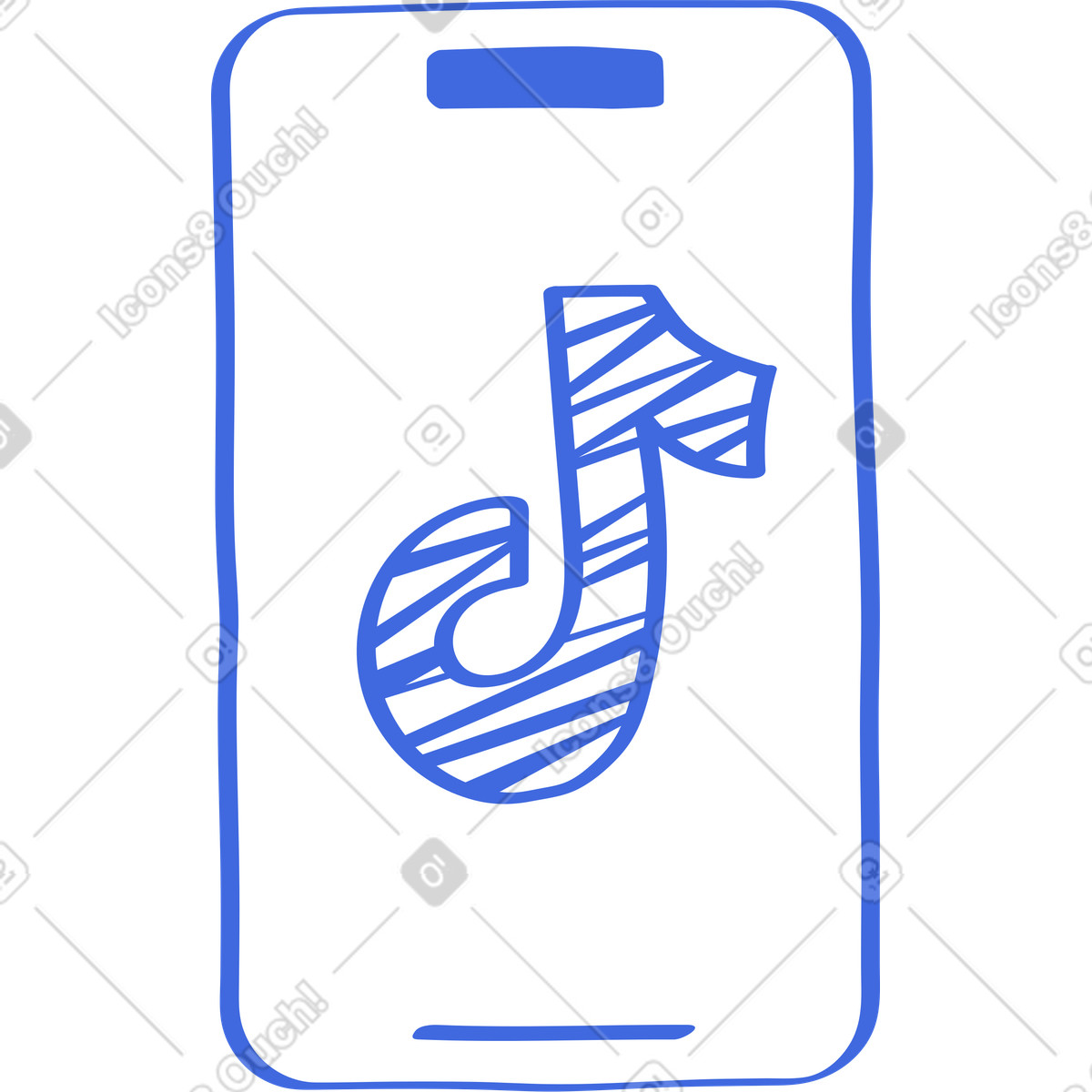 TikTok logo on smartphone screen for social media application illustrazione in stile Ballpoint Pen scarica in PNG, SVG