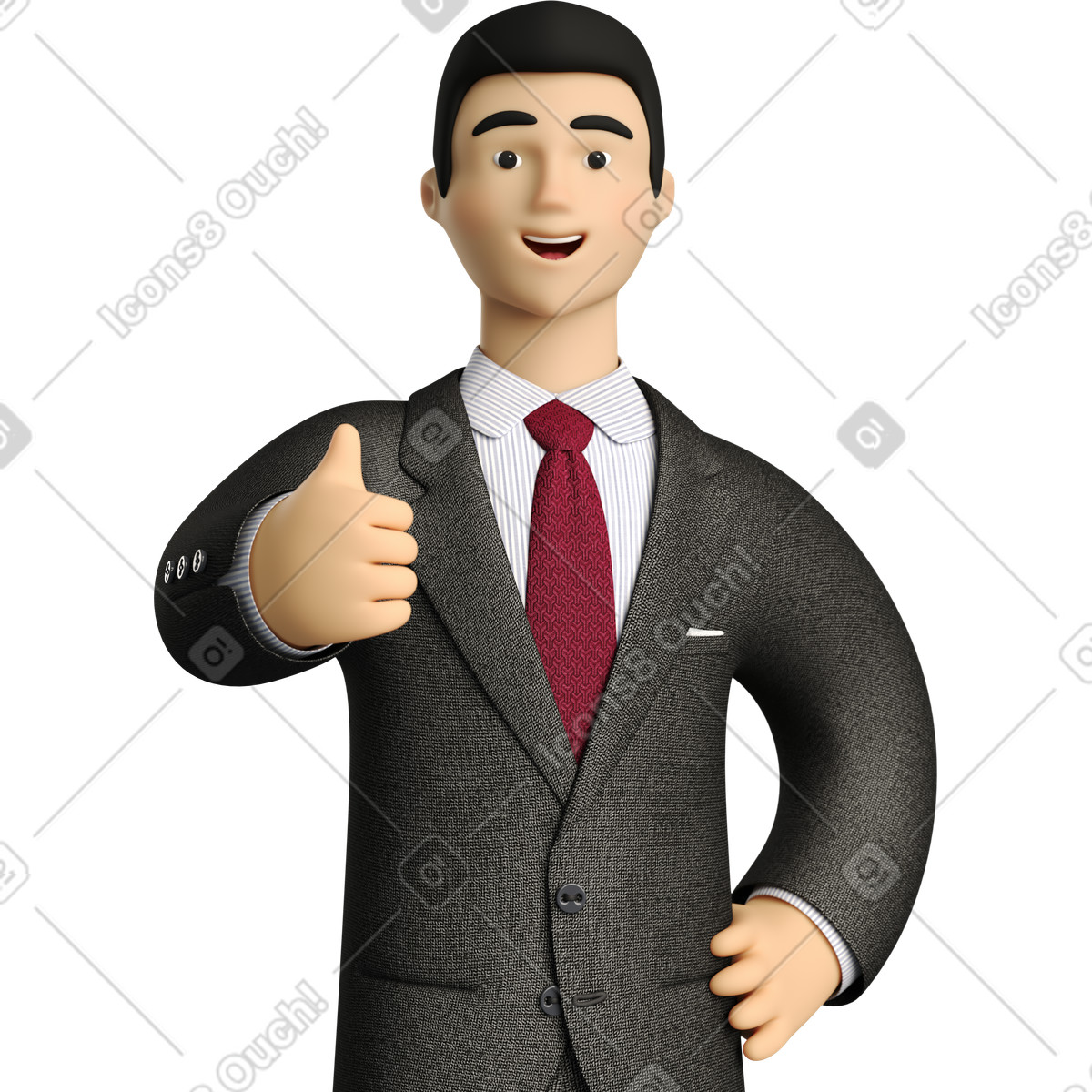 Ilustración Businessman in black suit giving thumbs up en estilo 3D Business a descargar en PNG y SVG