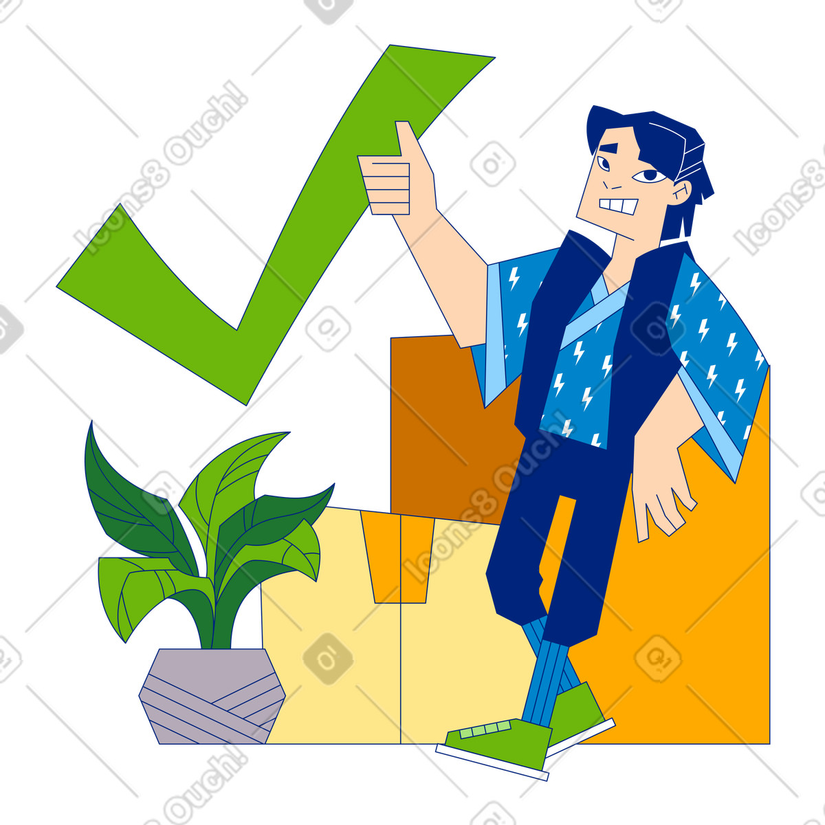 Illustration Homme qui lève le pouce à côté des colis dans style Neo-Sakura télécharger aux formats PNG, SVG