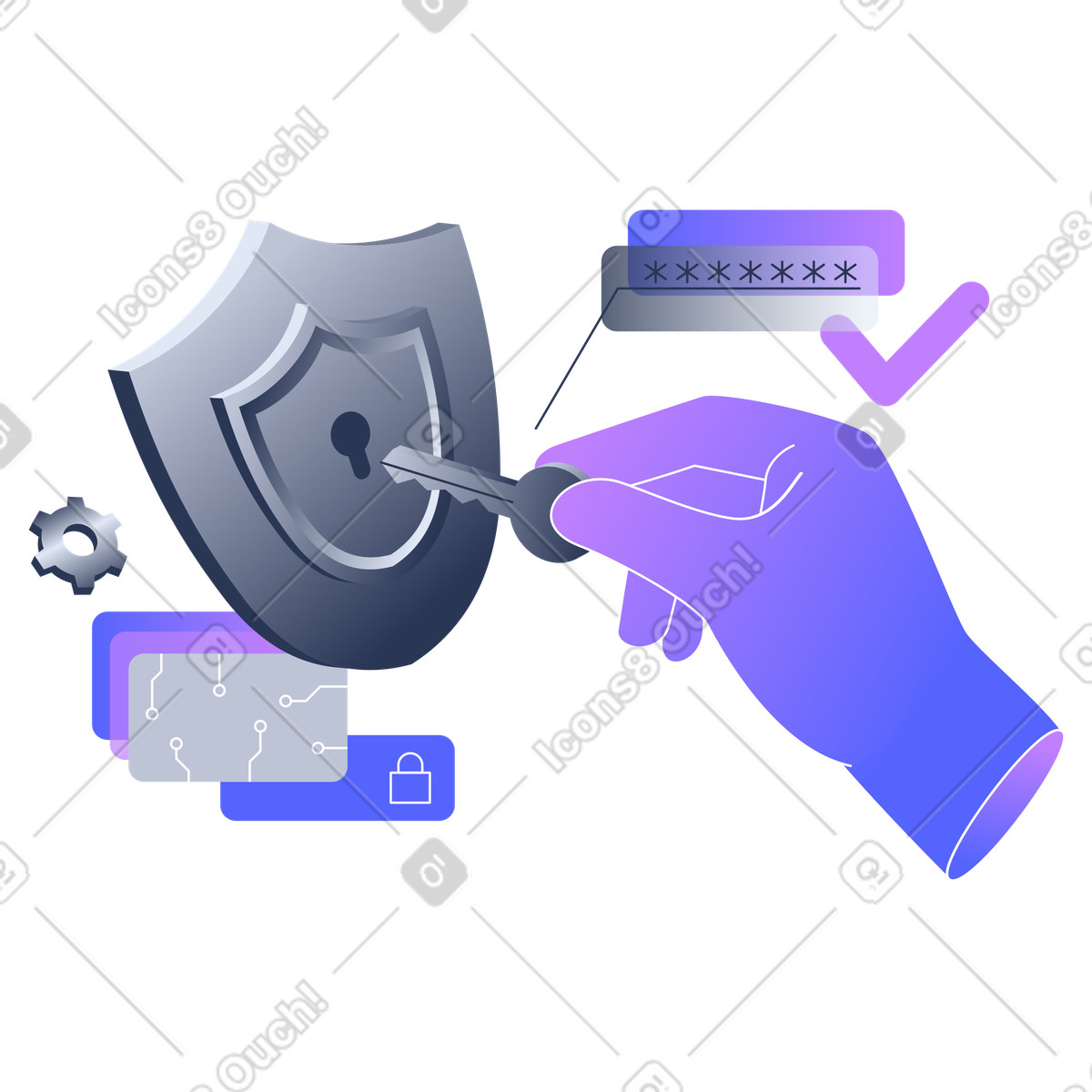 Sicurezza informatica: autenticazione della password completata illustrazione in stile Lucent scarica in PNG, SVG