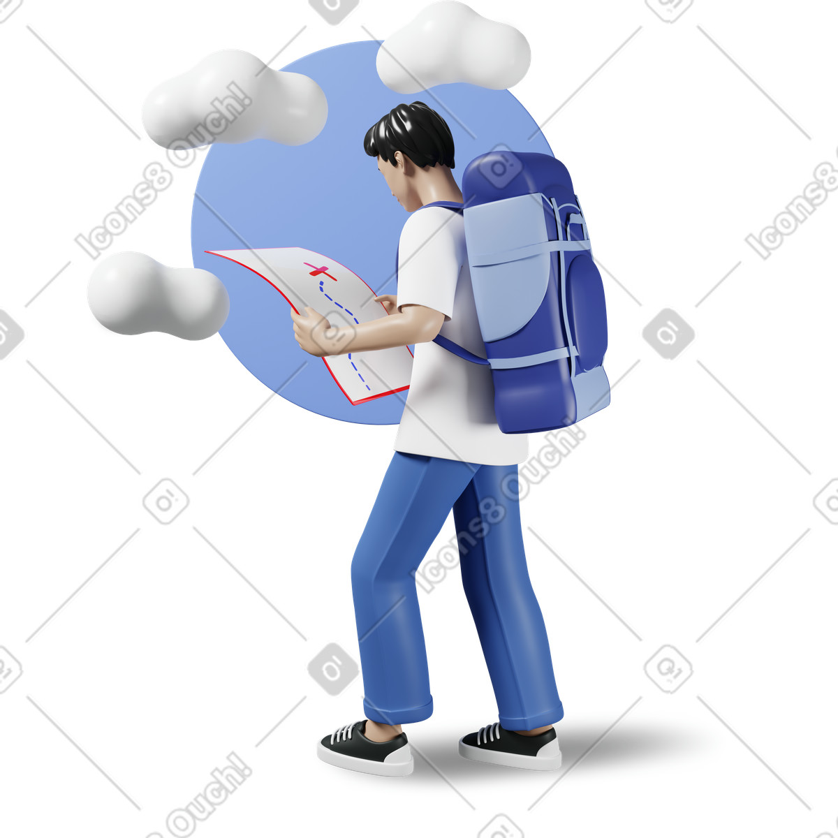 Uomo con la mappa che fa un'escursione illustrazione in stile 3D Plastic people scarica in PNG, SVG