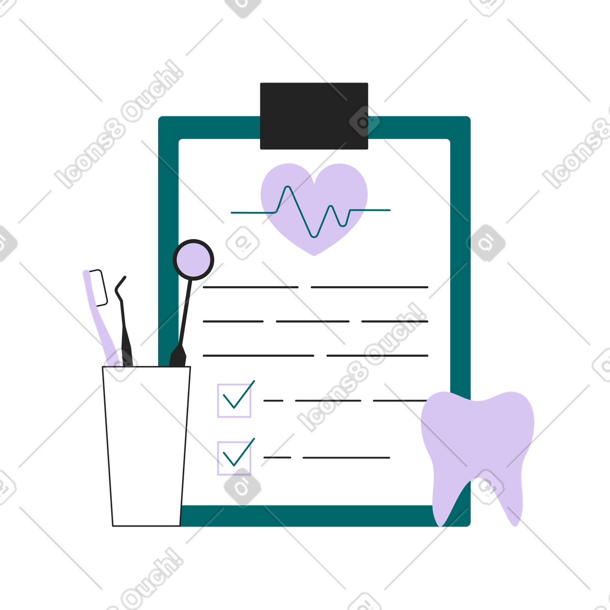 Zahnversicherung und zahnarztwerkzeuge-Illustration im Sammy Line-Stil als Download in PNG, SVG