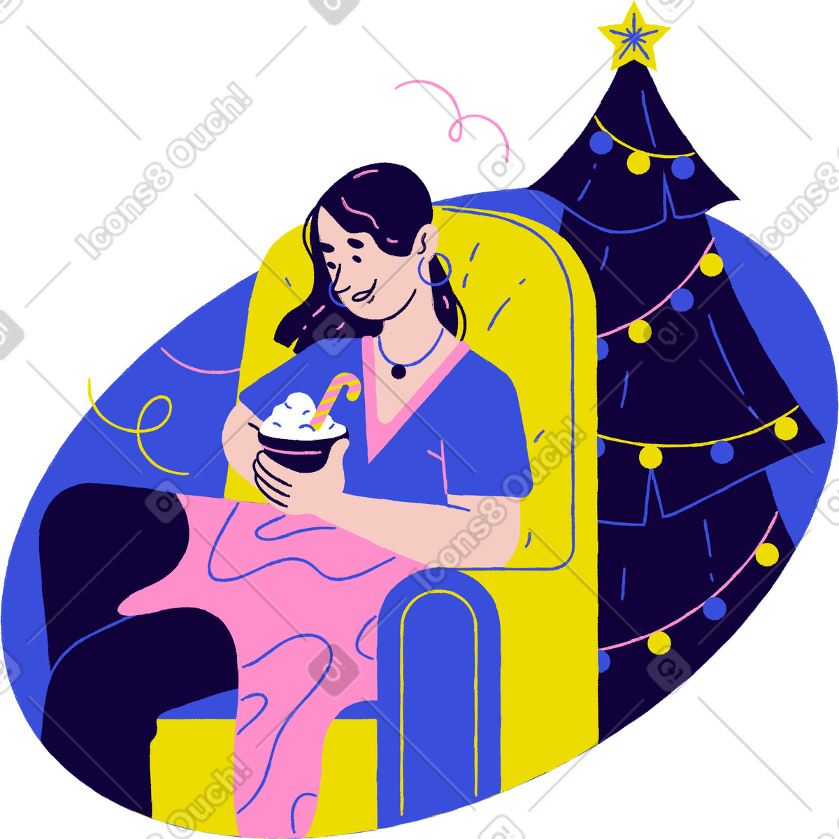 Ilustración La mujer está descansando durante las vacaciones de navidad en estilo Holidays a descargar en PNG y SVG
