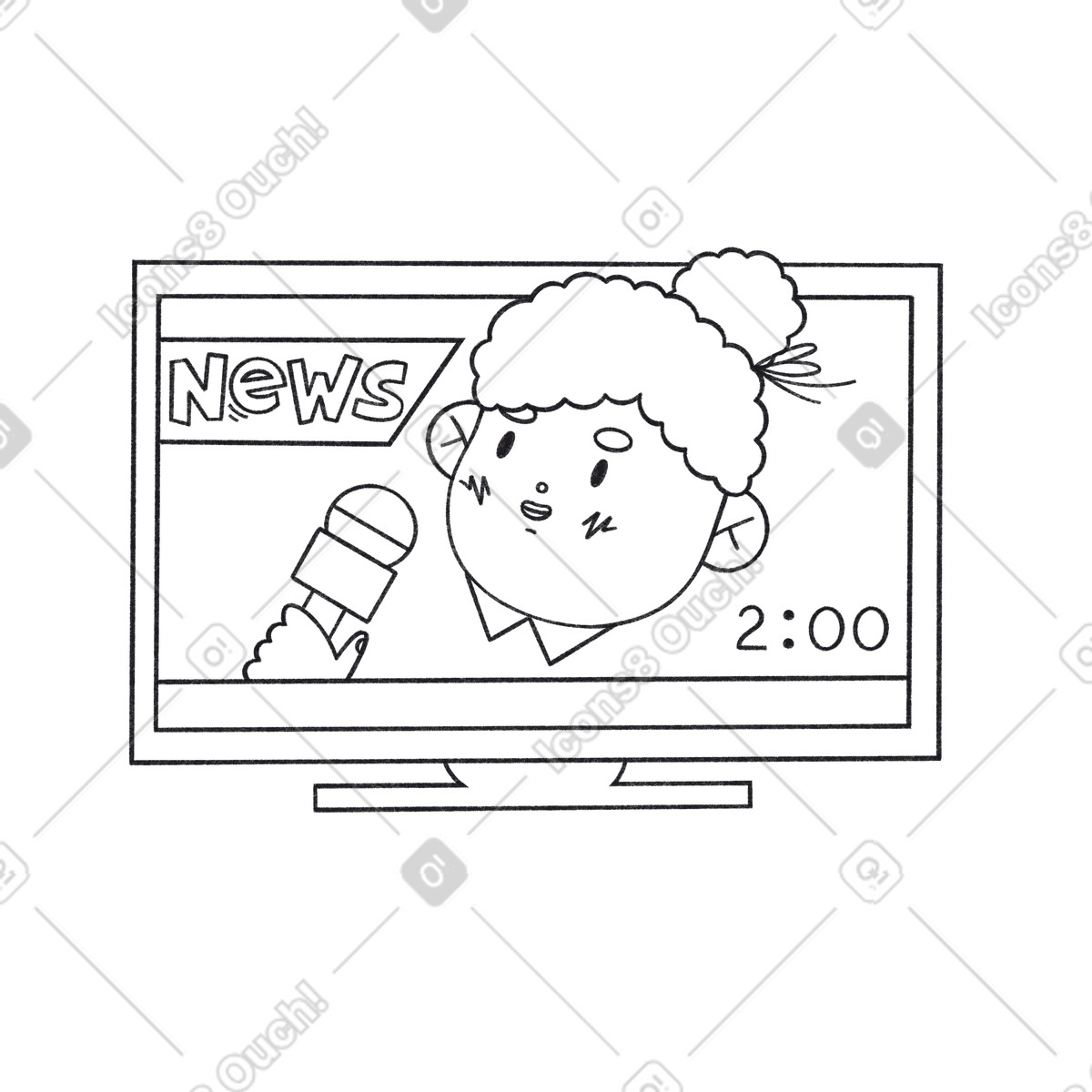 Ilustración Un corresponsal emite reportaje por televisión. en estilo Bonbon Line a descargar en PNG y SVG