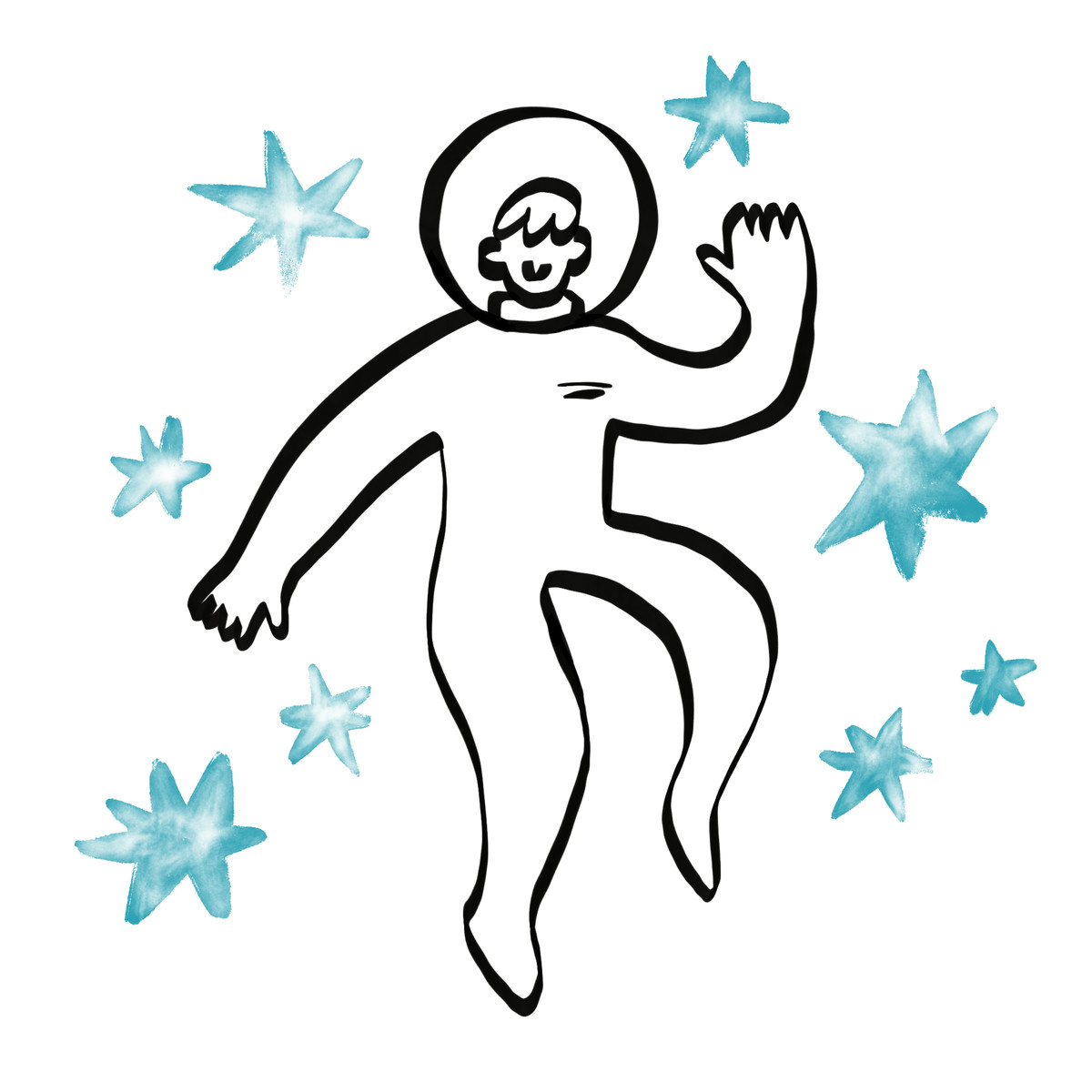 Ein astronaut schwebt im weltraum, umgeben von blauen sternen.-Illustration Watercolor sketch-Stil als Download in PNG, SVG