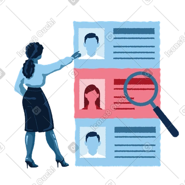 Woman recruiter looking for the candidates PNG, SVG
