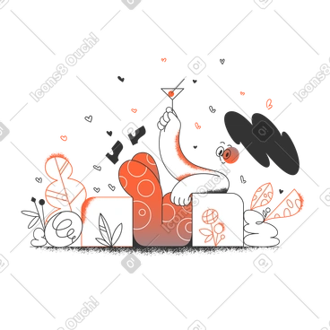 Woman relaxing with a cocktail glass PNG, SVG