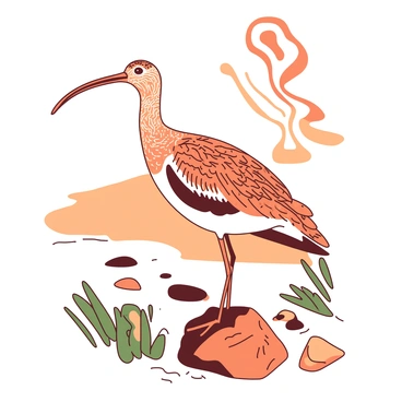 An artistic rendition of a curlew with colorful abstract patterns