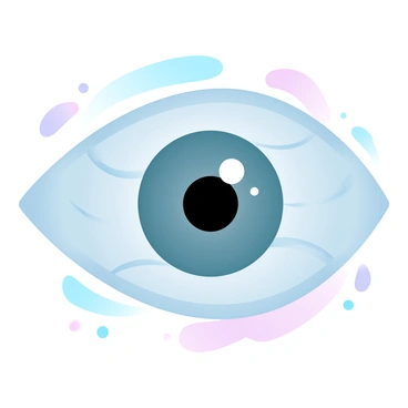 A human eye is depicted in close-up, showcasing the intricate details of the iris and sclera. The lens, which is visibly cloudy and opaque, illustrates the effects of a cataract. Surrounding the eye are delicate veins in the sclera, providing texture and realism. The iris features various shades of color, adding depth to the image. The background consists of gradient pastel colors that enhance the overall visual appeal.