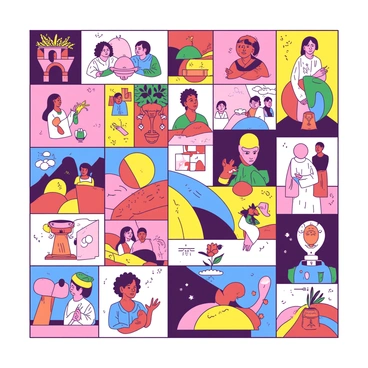 A mosaic made from an array of tiles, each showcasing intricate designs that represent different cultures and identities. The tiles are arranged in a harmonious pattern, illustrating a blend of symbols, patterns, and colors that signify unity. Some tiles feature geometric shapes commonly found in traditional art, while others depict cultural motifs and scenes. The overall composition captures the essence of diversity, with each tile contributing to a larger image of interconnectedness. The background enhances the mosaic, providing a contrasting color that highlights the vibrancy of the tiles.